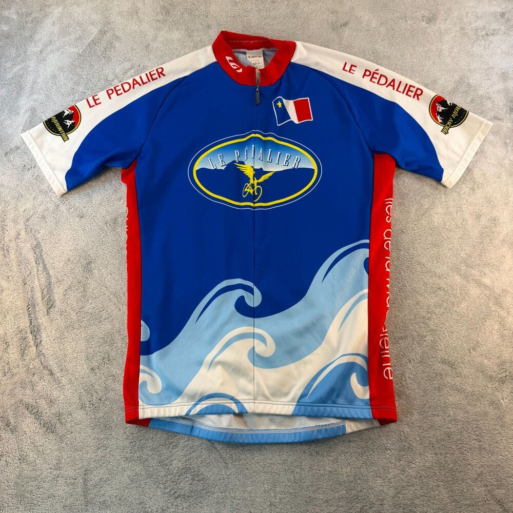 Louis Garneau Cycling Jersey Men L Blue Red France Flag Bike G/L